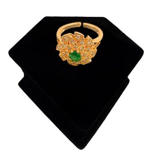 Adjustable Green Stone Gold Flowery Ring for Women