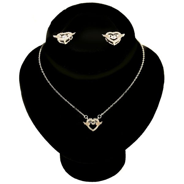 Flying Heart Silver Necklace Set