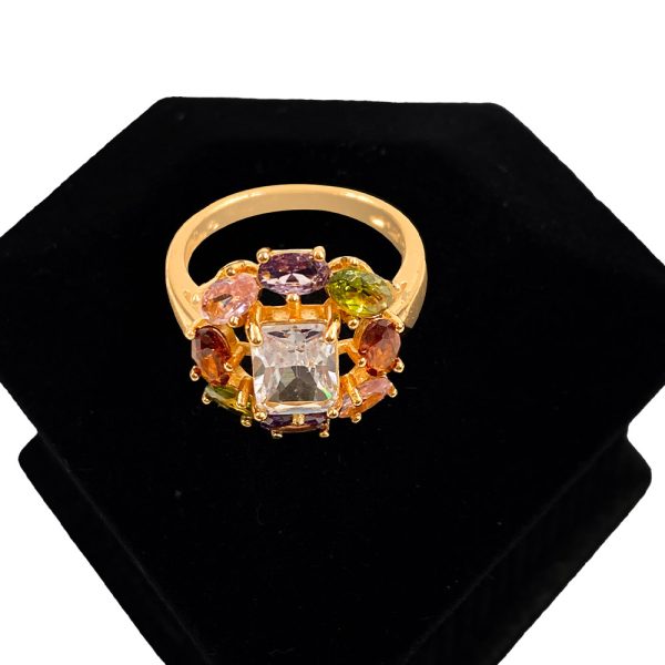 Geometric Multi Colored Stone Flowery Ring for Girls