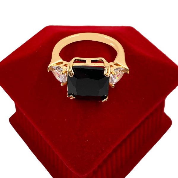 Golden Cubic Black 3 Stones Zirconia Engagement Ring