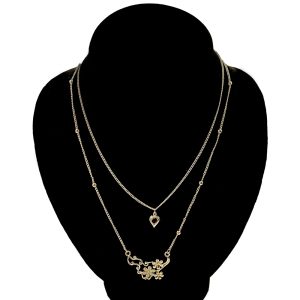 Zircon Double Locket Chain Gold Plated Nacklace for Women