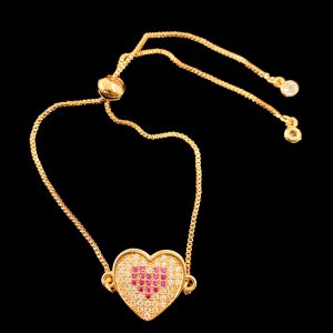 Adjestable Pink Gold Heart Shape Womens Bracelet