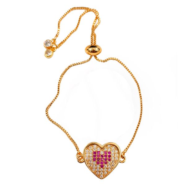 Adjestable Pink Gold Heart Shape Womens Bracelet - Image 2