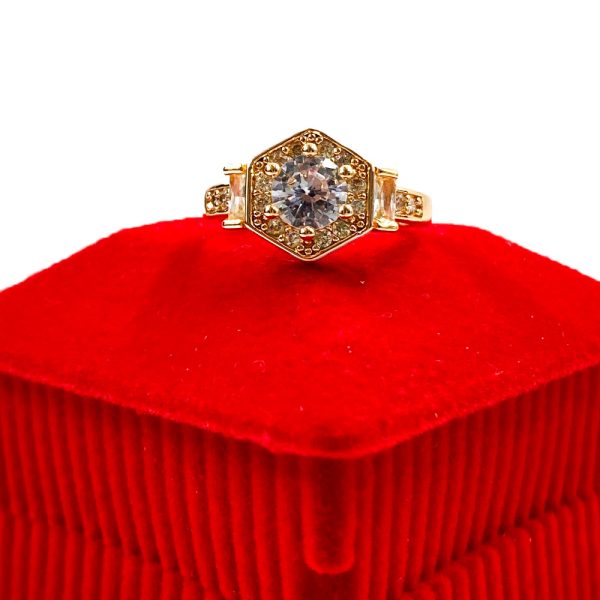 New For Women Men Classic Retro Round Form White Crystal Gold Color Wedding Ring - Image 2